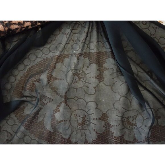 Vtg 60s Another Pettisize Jr Beige Black Lace Black Georgette Overlay Dress XS - Picture 8 of 9